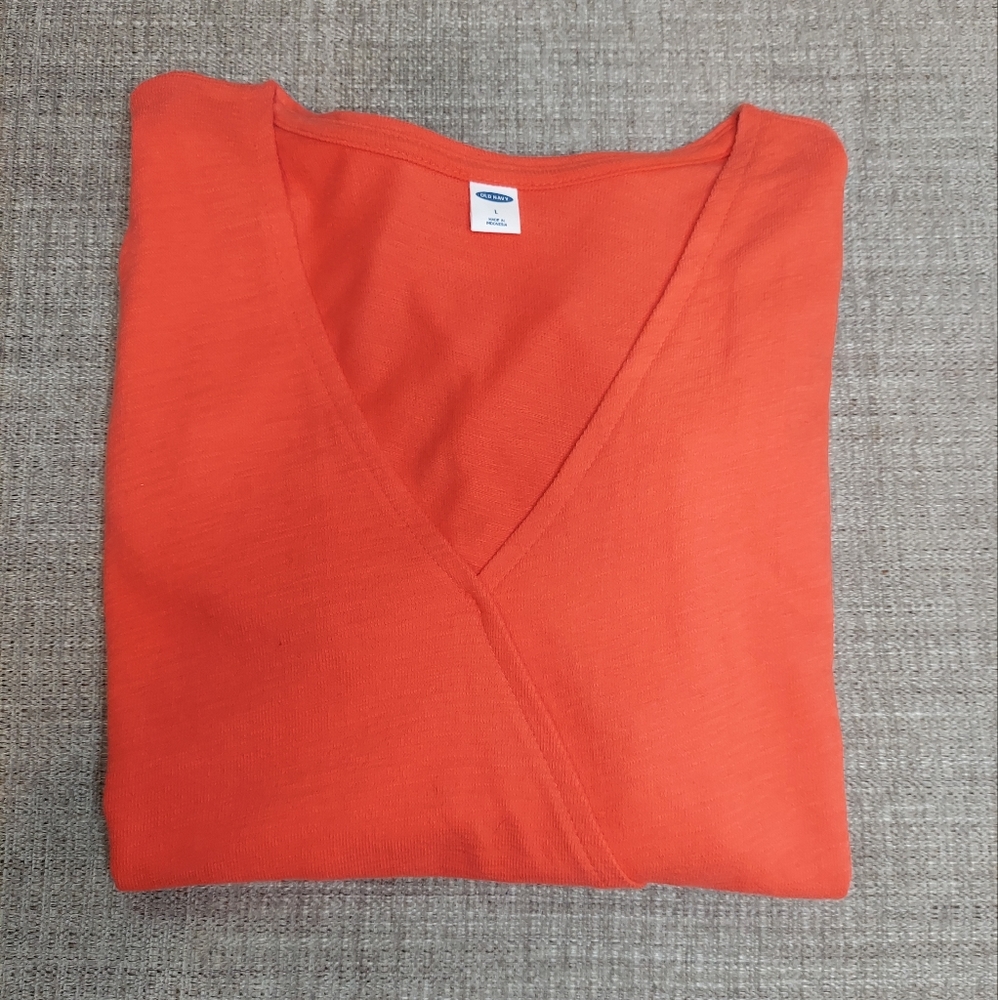 NWT Coral/Orange Old Navy V-Neck Faux Wrap Shirt Size L